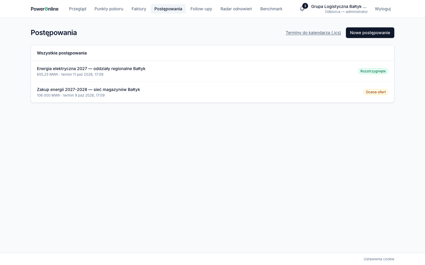 Lista postępowań